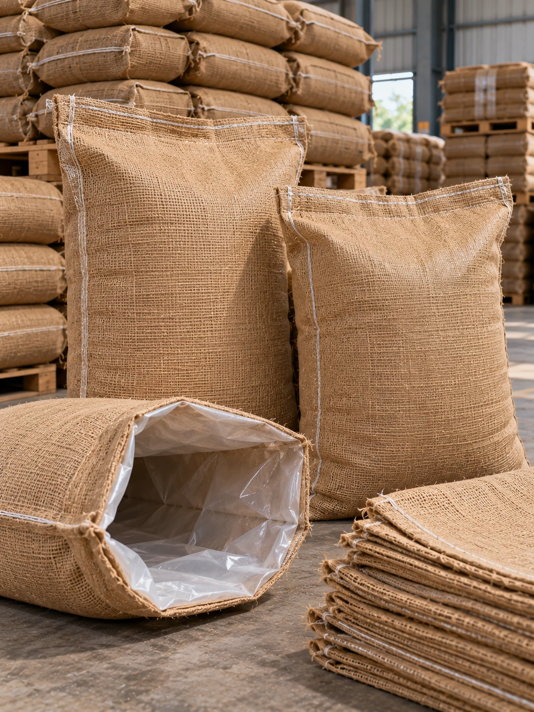 Laminated Jute Bags – LDPE lined food-grade jute packaging bags – Indian export product