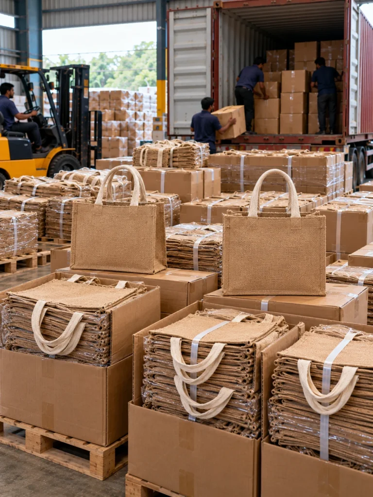 Premium Jute Tote Bags prepared for bulk export shipment from India